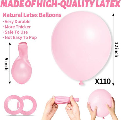 Light Pink Balloons by [Brand Name] - 12 Inch Latex Balloons for Birthday Party & Baby Shower | 110pcs with Ribbons