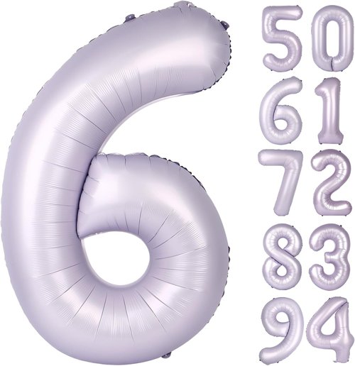 Lilac 6 Balloon - 40 Inch Number 6 Balloon for Birthday Decorations | Lavender Party Supplies