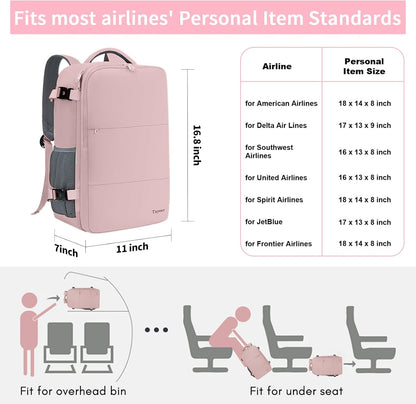 Taygeer Travel Backpack - TSA-Approved 15.6-Inch Laptop Bag with Water Bottle Pocket & Shoe Pouch | Pink