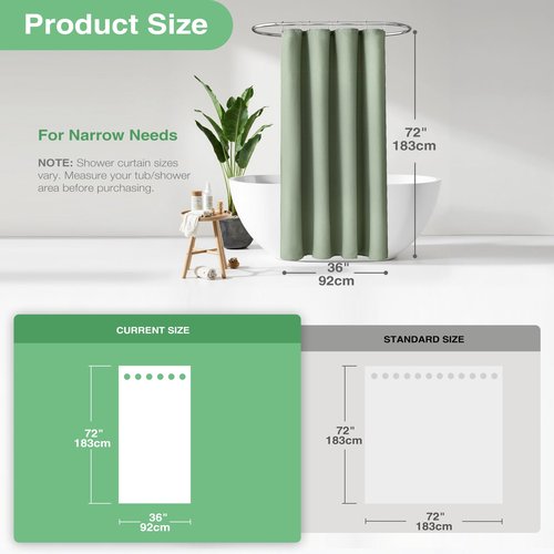 Dynamene Stall Fabric Shower Curtain - 36x72 Waffle Weave Weighted Cloth Shower Curtains for Bathroom, Neutral Heavy Duty Hotel Spa Luxury Bath Curtain Set with 6 Plastic Hooks,Sage Green