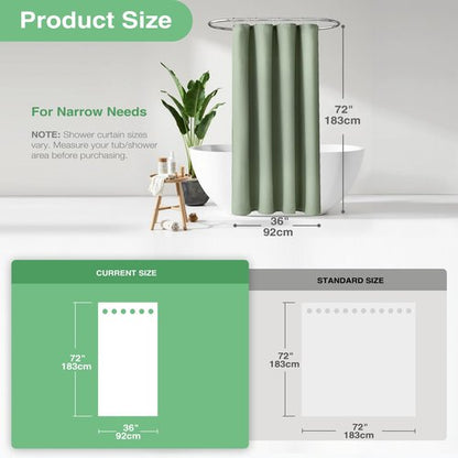 Dynamene Stall Fabric Shower Curtain - 36x72 Waffle Weave Weighted Cloth Shower Curtains for Bathroom, Neutral Heavy Duty Hotel Spa Luxury Bath Curtain Set with 6 Plastic Hooks,Sage Green
