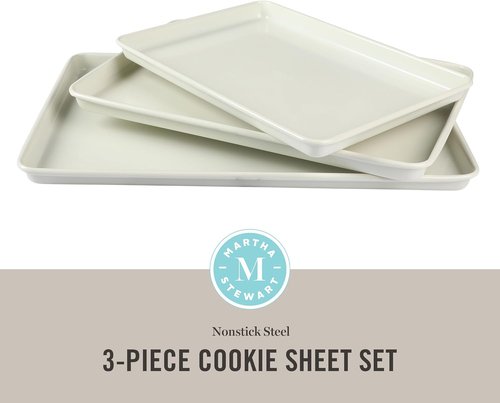Martha Stewart Gallen 3-Piece Cookie Sheet Set | Ceramic Nonstick Baking Pans - 13", 15", 17" - Oven Safe to 450°F, Easy to Clean