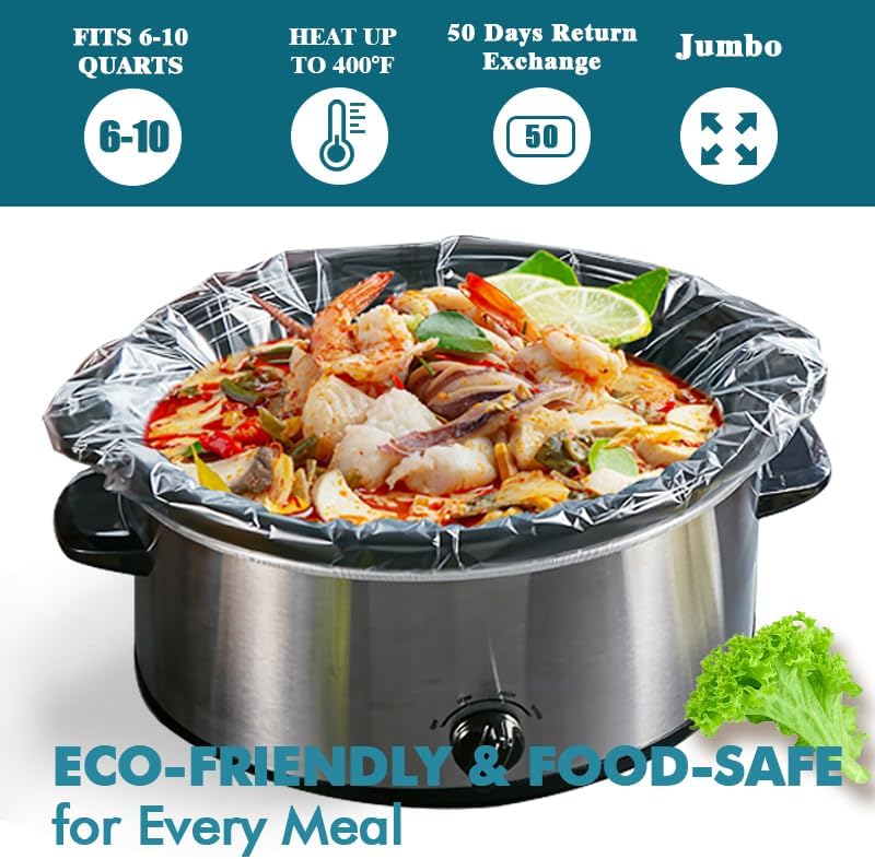 Slow Cooker Liners - 50 Oversized Disposable Cooking Bags for 6QT to 10QT Slow Cookers | 14 in. x 22 in.