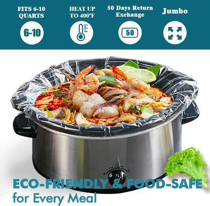 Slow Cooker Liners - 50 Oversized Disposable Cooking Bags for 6QT to 10QT Slow Cookers | 14 in. x 22 in.
