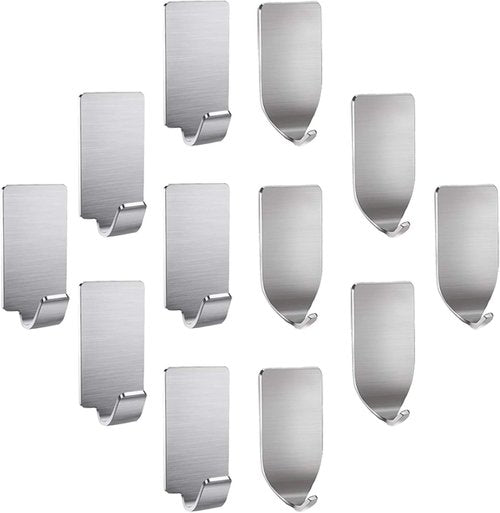 JINSHUNFA Heavy Duty Adhesive Hooks - Ultra Strong Waterproof Stainless Steel | 12 Pack for Home & Office
