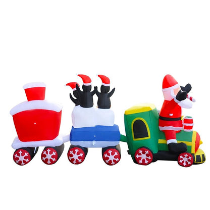 8 Ft LED Lighted Christmas Train Inflatable with Santa & Penguin Decorations