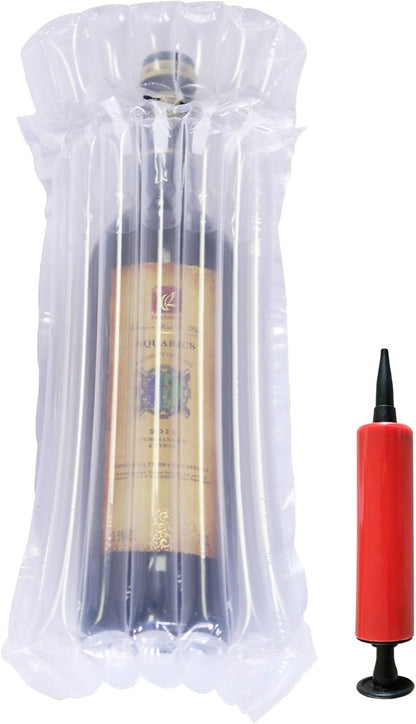 STNTUS INNOVATIONS Wine Bottle Protector, 15 Pack Bubble Cushion Wrap Sleeves for Luggage, Airplane Travel, Transport, Safety Shipping, Inflatable Air Filled Packaging Bags with Pump.