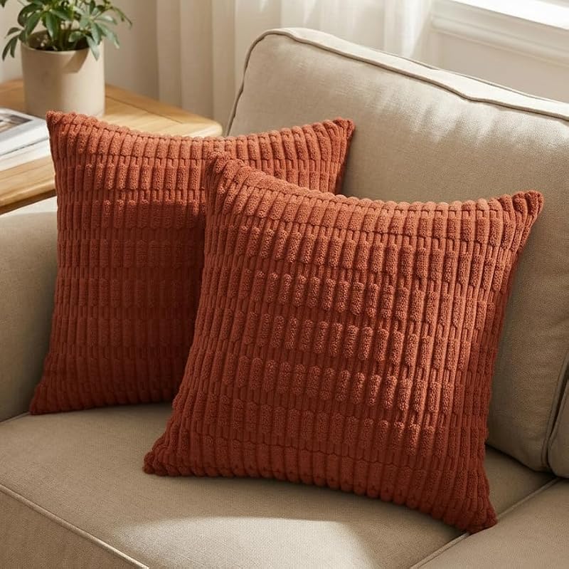 Rust Corduroy Throw Pillow Covers 18x18 Inch Set of 2 - QUORGVES