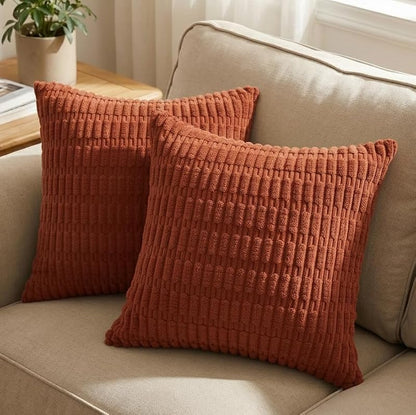 Rust Corduroy Throw Pillow Covers 18x18 Inch Set of 2 - QUORGVES