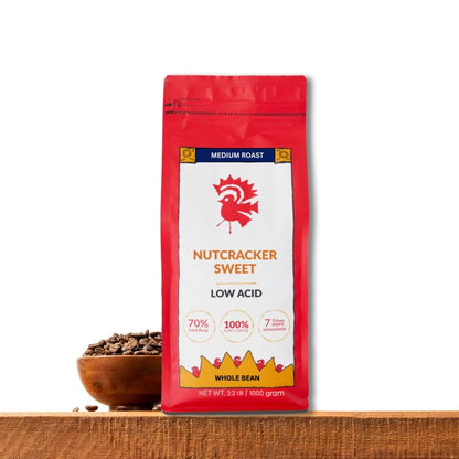 Puroast Low Acid Coffee Whole Bean, Nutcracker Sweet, Medium Roast, Certified Low Acid Coffee, pH 5.5+, Gut Health, 2.2 LB, Higher Antioxidant, Smooth for Espresso, Iced Coffee