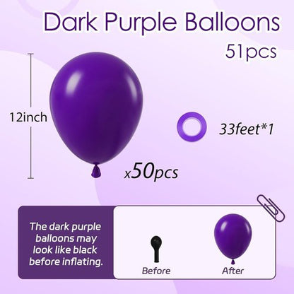 Dark Purple Balloons - 12 Inch Latex Party Balloons | 50 Pack for Weddings, Baby Showers, and Birthdays