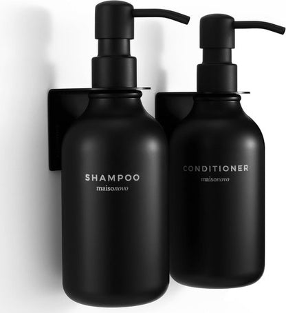 MaisoNovo Wall-Mounted Shampoo and Conditioner Dispenser Set - No Drill Black Shower Accessories