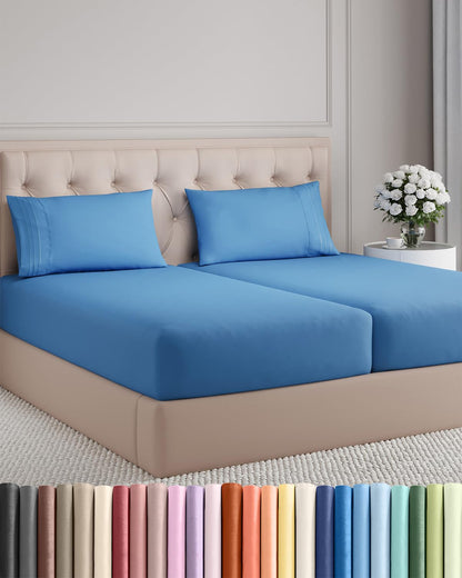 Split King Size 5 Piece Sheet Set - Comfy Breathable & Cooling Bed Sheets Set - Hotel Luxury Bedding for Women, Men, Kids, Teens, Boys & Girls - Deep Pockets and Wrinkle Free - Oeko-Tex - Royal Blue