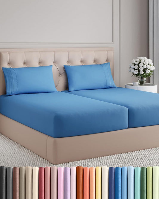 Split King Size 5 Piece Sheet Set - Comfy Breathable & Cooling Bed Sheets Set - Hotel Luxury Bedding for Women, Men, Kids, Teens, Boys & Girls - Deep Pockets and Wrinkle Free - Oeko-Tex - Royal Blue