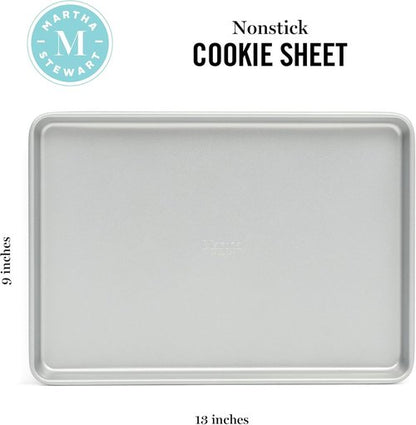 Martha Stewart Gallen Nonstick Carbon Steel Cookie Sheet - 13x9 Inch Durable Silver Baking Pan for Cookies & Brownies