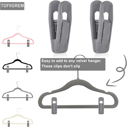 TOFIIGREM Grey Velvet Clips - 20 PCS Non-Slip Clips for Slim Velvet Hangers | Ideal for Pants and Clothes