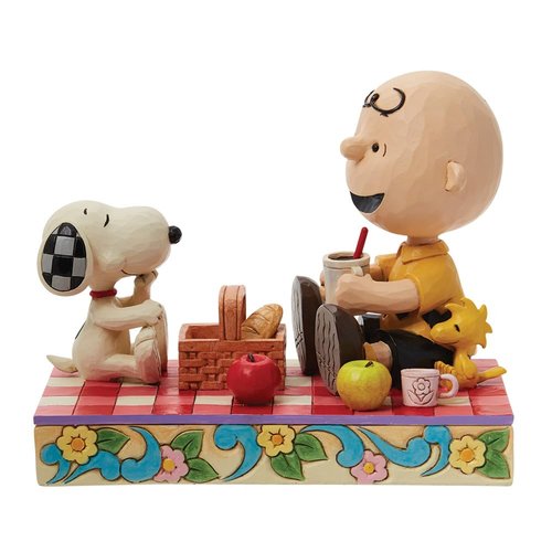 Enesco Peanuts Collection by Jim Shore Snoopy, Charlie Brown and Woodstock Picnic Figurine- Stone Resin Hand Crafted Painted Collectible Peanuts Snoopy Figurines Home Decor Statue, 4.8 Inch