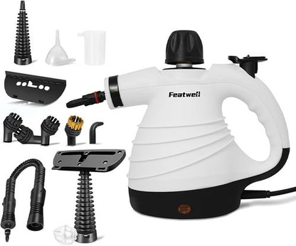 Featwell Handheld Steam Cleaner, Pressurized Portable Multi-Surface Steam Cleaner with 12 pcs Accessories, Multi-Purpose Portable Steamer for Cleaning Dirt, Grease, Tile, Floor, Couch, Car