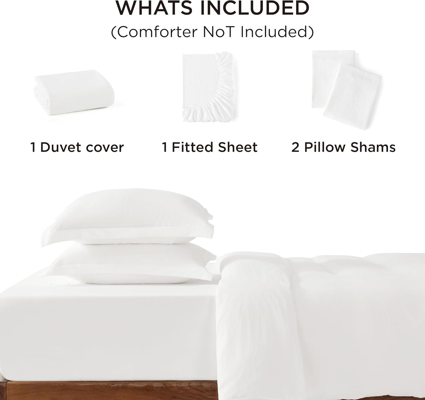 Bedsure Duvet Cover Set - King Size 4-Piece Extra Soft Cotton-Like Bedding in White | Includes Zipper Closure Duvet Cover 104x90 Inches, 2 Pillow Shams & Fitted Sheet