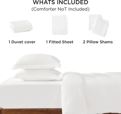 Bedsure Duvet Cover Set - King Size 4-Piece Extra Soft Cotton-Like Bedding in White | Includes Zipper Closure Duvet Cover 104x90 Inches, 2 Pillow Shams & Fitted Sheet