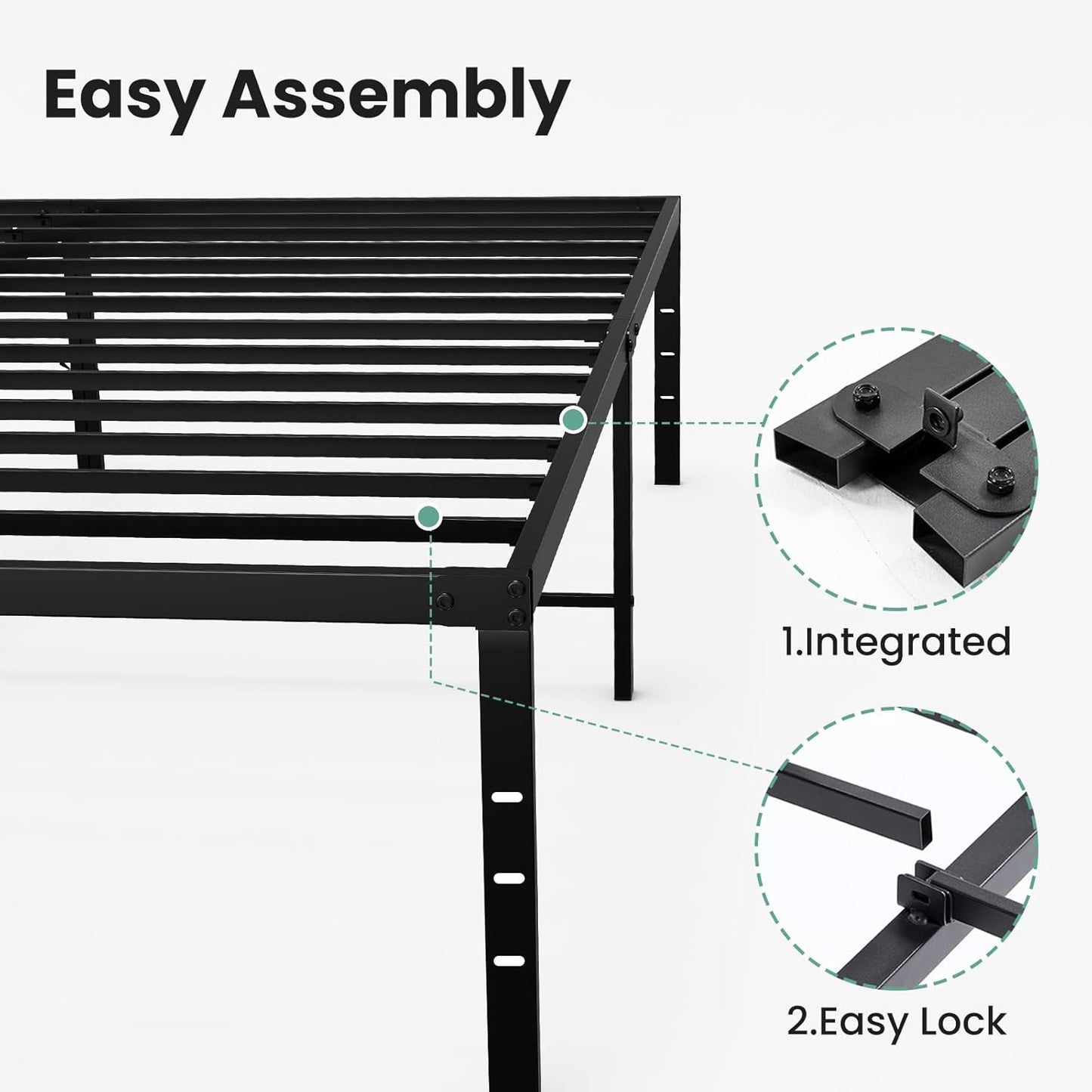 Sweetcrispy 18-Inch Platform Bed Frame - Heavy Duty Metal Foundation with Noise-Free Steel Slats | Underbed Storage, No Box Spring Needed