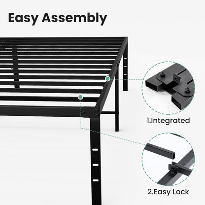 Sweetcrispy 18-Inch Platform Bed Frame - Heavy Duty Metal Foundation with Noise-Free Steel Slats | Underbed Storage, No Box Spring Needed