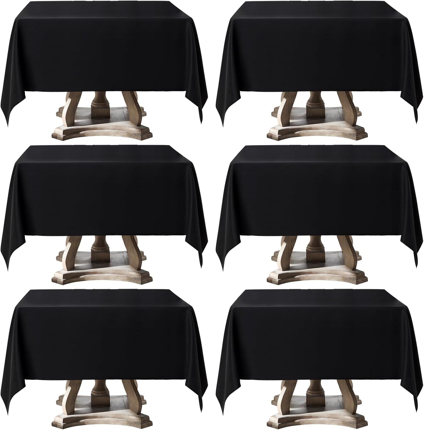 Square Tablecloths | Black 52 x 52 Inch | 6-Pack Stain & Wrinkle Resistant Polyester for Events
