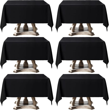 Square Tablecloths | Black 52 x 52 Inch | 6-Pack Stain & Wrinkle Resistant Polyester for Events