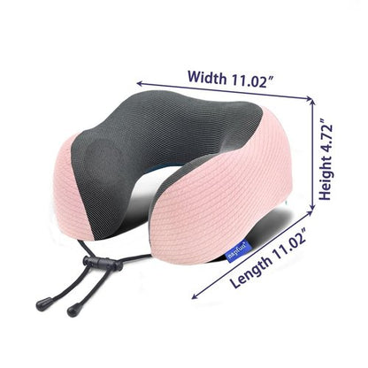 napfun Neck Pillow for Travel with Travel Pouch, Sleep Mask & Earplugs, Memory Foam Airplane Pillow for Headrest Sleep with Eyeshades, Plane Essentials with Eye Blindfold, Pink Striped Kit