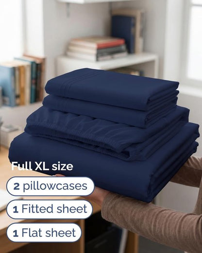 Full XL Bed Sheet Set by Hotel Luxury | 4-Piece Soft, Breathable & Cooling Bedding - Deep Pockets, Navy Blue