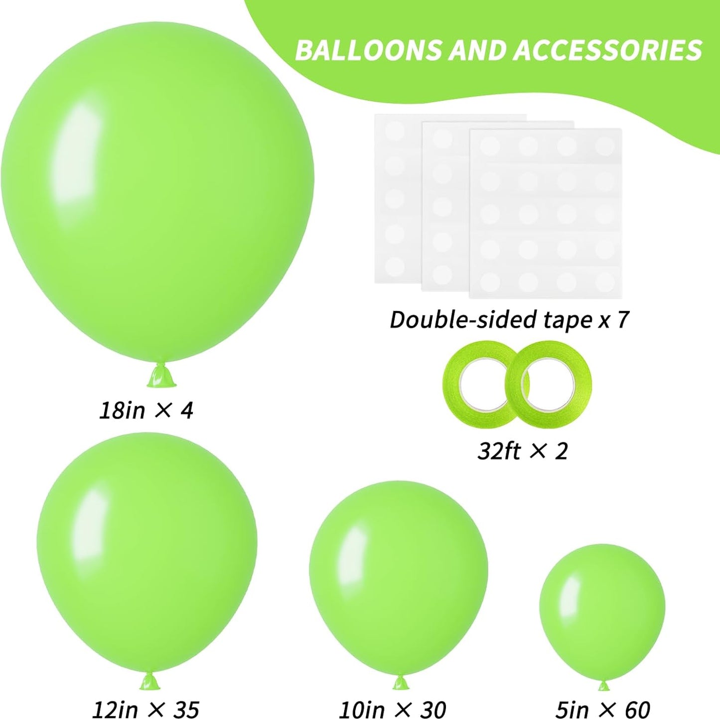 RUBFAC Lime Green Balloons - 129-Piece Neon Latex Balloon Garland Kit for Birthday & Baby Shower Decor