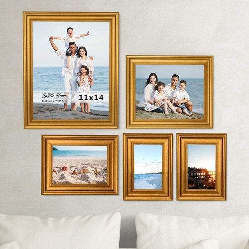LaVie Home 5x7 Picture Frames (3 Pack, Gold) Photo Frame Set with High Definition Glass for Wall Mount & Table Top Display