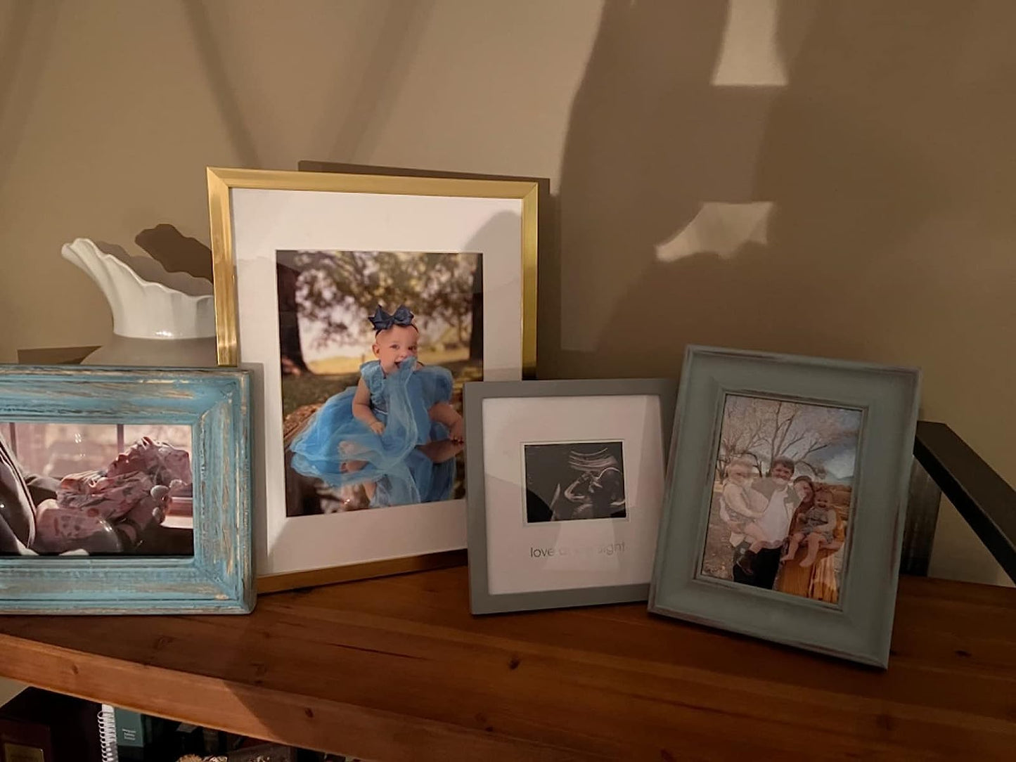 upsimples 11x14 Picture Frame Set of 5, Display Pictures 8x10 with Mat or 11x14 Without Mat, Wall Gallery Photo Frames, Gold