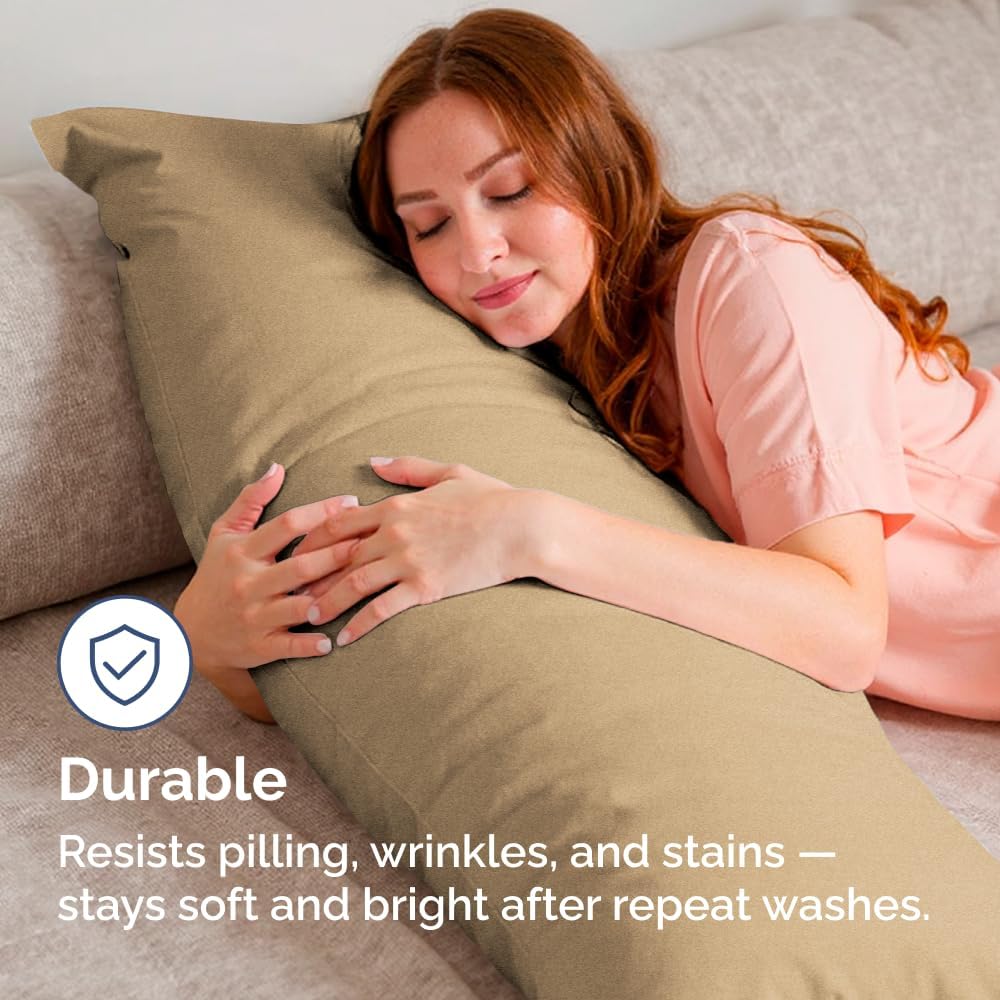 Skiennix Body Pillowcases Set of 2 | 20x54 Soft Covers for Side Sleepers - Wrinkle-Free & Machine Washable in Heathered Tan