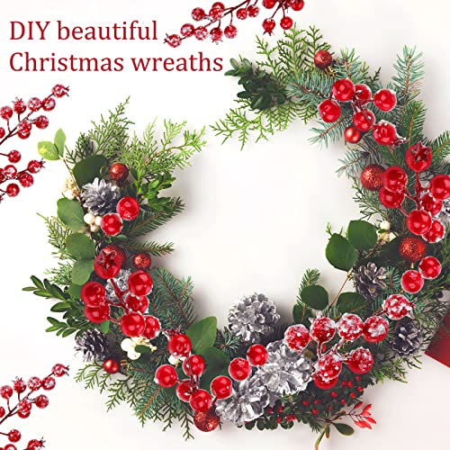 12 Pcs Artificial Frosted Red Berry Picks for Christmas Decor 16 Inch Holly Stems
