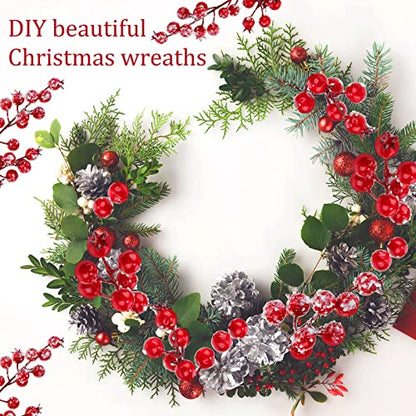 12 Pcs Artificial Frosted Red Berry Picks for Christmas Decor 16 Inch Holly Stems