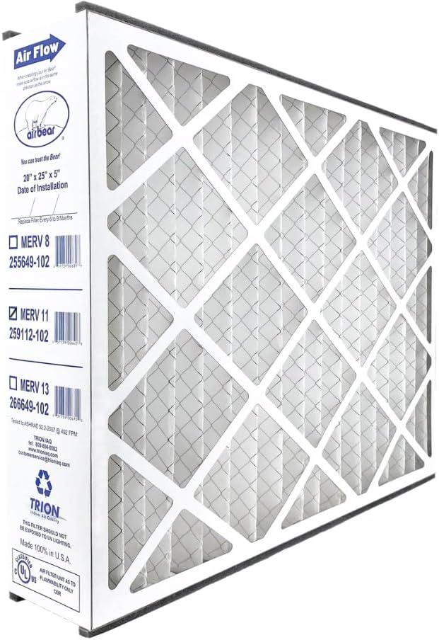 Trion Air Bear Pleated Air Filter - MERV 11 | 20” x 25” x 5” (2-Pack) for Superior Air Quality