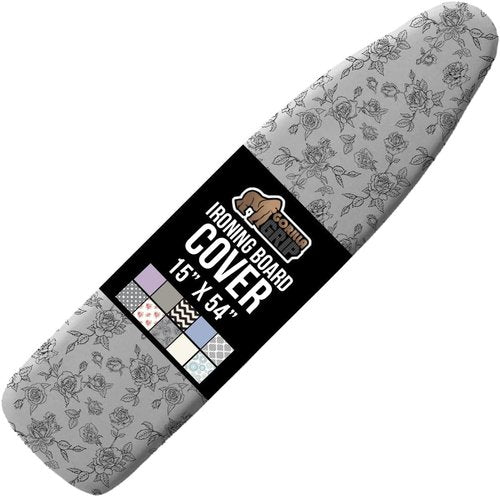 GORILLA GRIP The Original Ironing Board Cover and Pad, Silicone Coating, 400°F Scorch Resistant Thick Padding, Heavy Duty Iron Covers Standard Boards, Hook and Loop Fastener Strap, Gray Floral 15x54