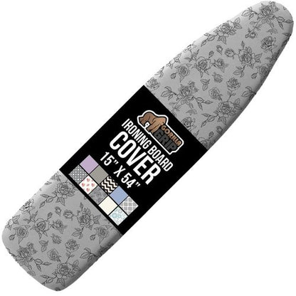 GORILLA GRIP The Original Ironing Board Cover and Pad, Silicone Coating, 400°F Scorch Resistant Thick Padding, Heavy Duty Iron Covers Standard Boards, Hook and Loop Fastener Strap, Gray Floral 15x54