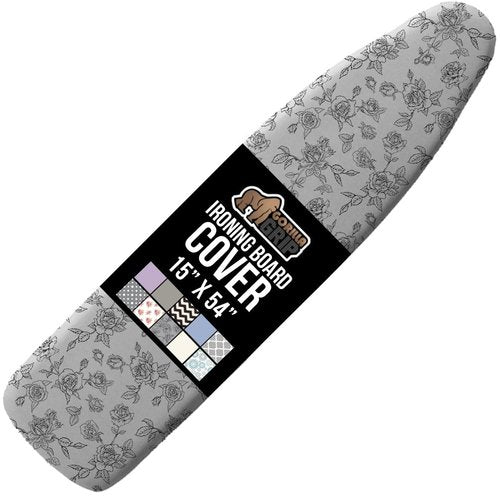 GORILLA GRIP The Original Ironing Board Cover and Pad, Silicone Coating, 400°F Scorch Resistant Thick Padding, Heavy Duty Iron Covers Standard Boards, Hook and Loop Fastener Strap, Gray Floral 15x54