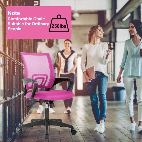 BestOffice Ergonomic Office Chair - Mid-Back Swivel Design with Breathable Backrest & Lumbar Support - Adjustable Height & Rolling Wheels - Pink for Adults & Women