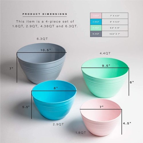 BINO Mixing Bowl Set - Versatile Plastic Bowls for Kitchen Mixing & Serving | 4-Piece Set with Lids