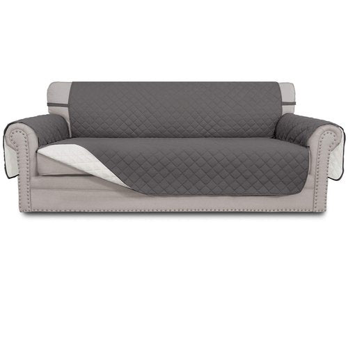 Easy-Going 4 Seater Sofa Slipcover Reversible Sofa Cover Water Resistant Couch Cover with Foam Sticks Elastic Straps Furniture Protector for Pets Children Dog Cat (XX-Large, Gray/Ivory)
