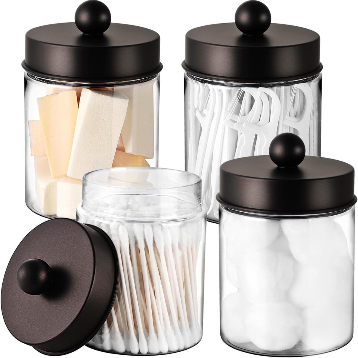 Amolliar Qtip Holder Dispenser - Clear Plastic Apothecary Jar for Cotton Swabs & Makeup Storage | Bronze Finish (4)
