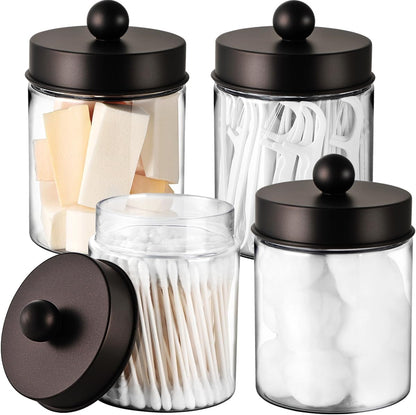 Amolliar Qtip Holder Dispenser - Clear Plastic Apothecary Jar for Cotton Swabs & Makeup Storage | Bronze Finish (4)