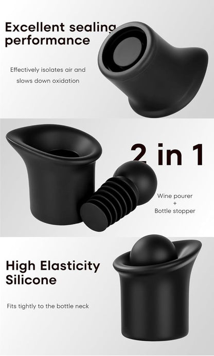 4pcs Black Wine Stopper，Red Wine Saver for Red Wine, Baijiu and Champagne with Filtration Pouring Function