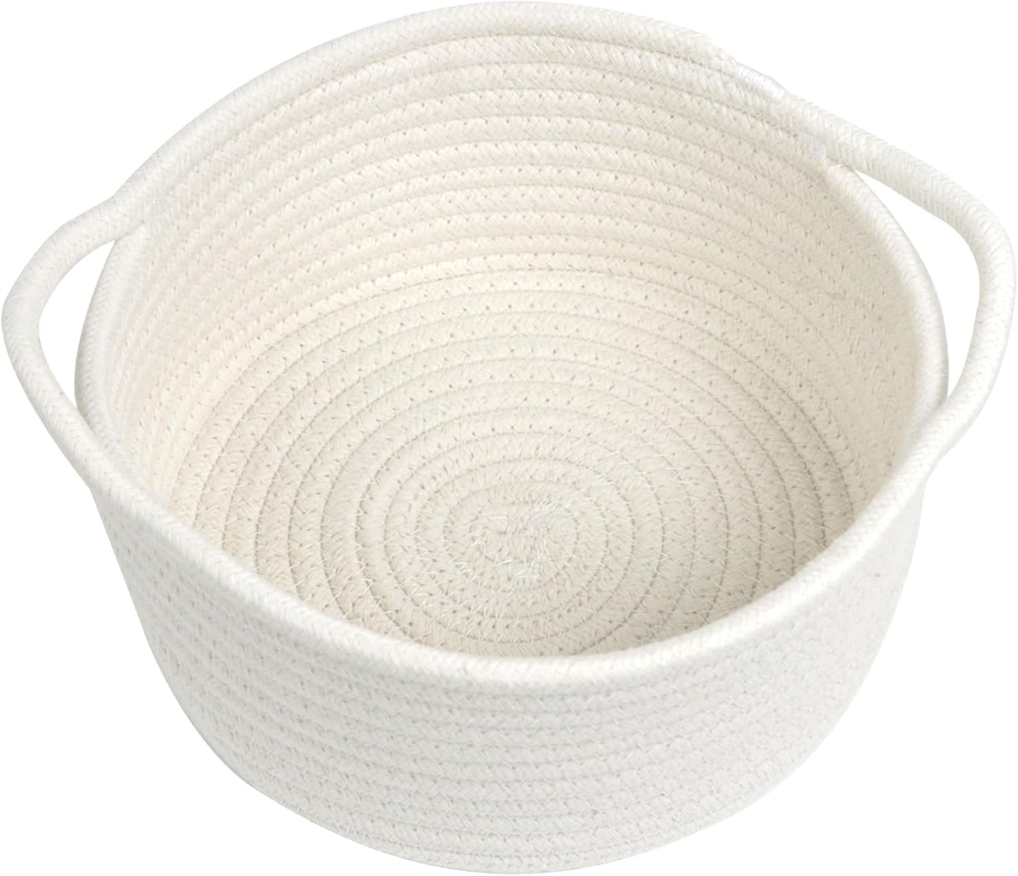 Small Woven Basket with Handle - Cute White Storage Bin for Organizing | Cotton Rope Nursery Gift Basket