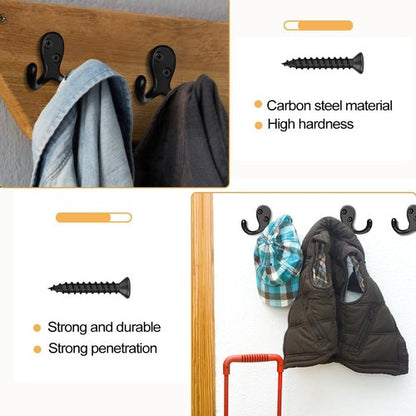 CBWLWJ Heavy Duty Double Prong Coat Hooks - 10 Pack Wall Mounted Metal Hooks for Home Organization | Black