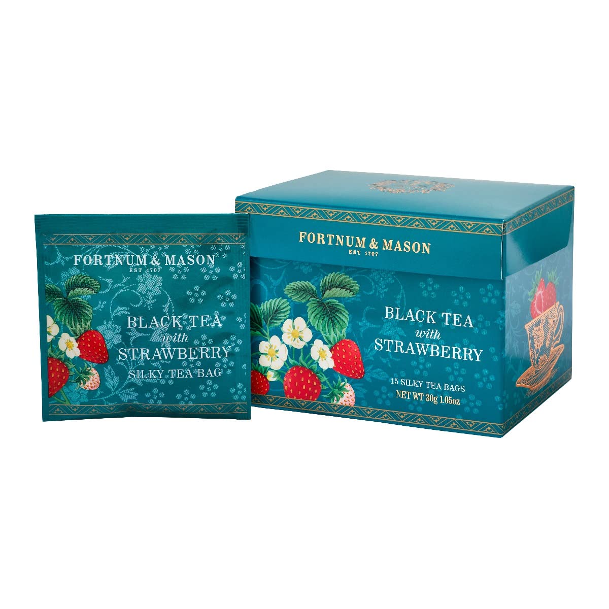 Fortnum & Mason British Tea, Black Tea with Strawberry, 15 Count Silky Tea Bags (1 Pack)