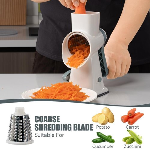 KEOUKE Rotary Cheese Grater - Hand Crank Shredder with 3 Stainless Steel Blades & Stable Suction | Safe Kitchen Tool